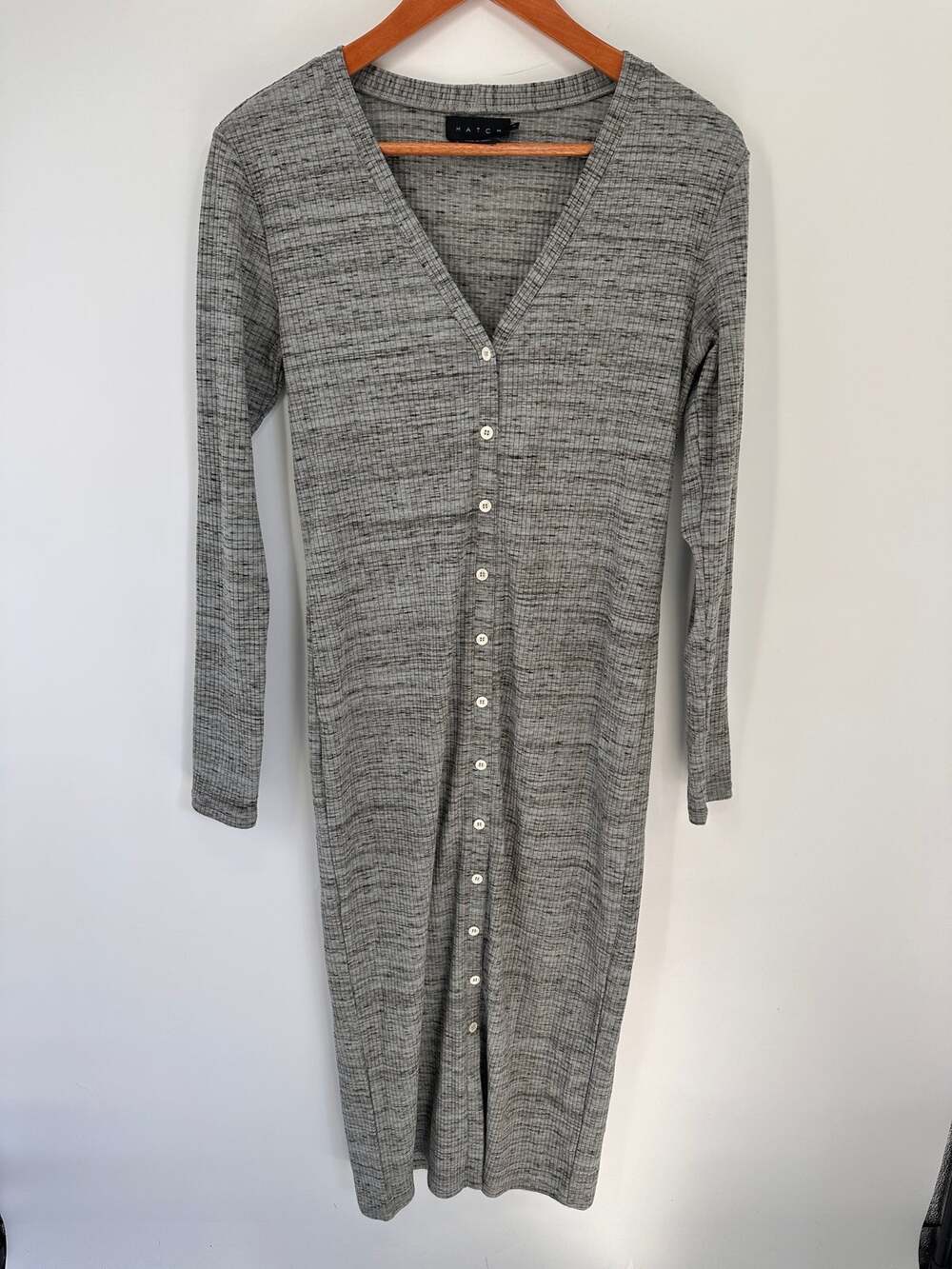 HATCH Maternity Harper Button Down Cardigan Dress in Grey Spacedye // S